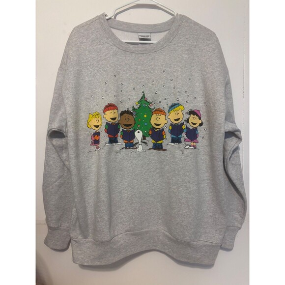 2022 Peanuts Snoopy Charlie Brown Christmas Gray Size XL Light Up Sweatshirt fun - Picture 1 of 4